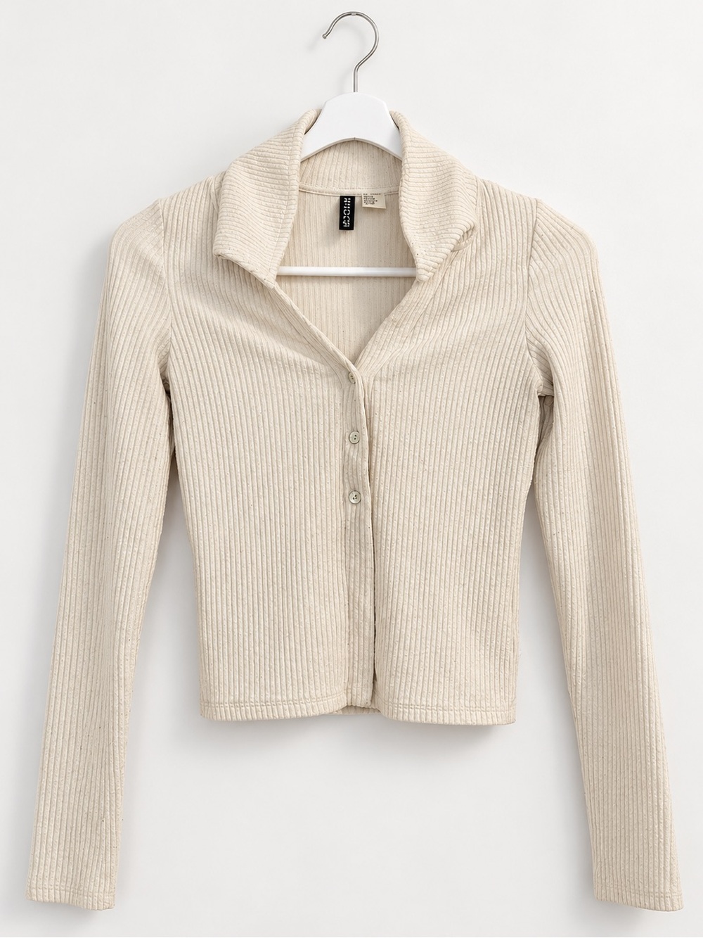Divided Ribbed Button-Front Cardigan Jacket - Cream - Picture 3 of 6